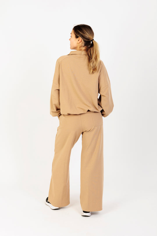 Women's Casual Wide-Leg Sweatpants with Drawstring Waist in Beige