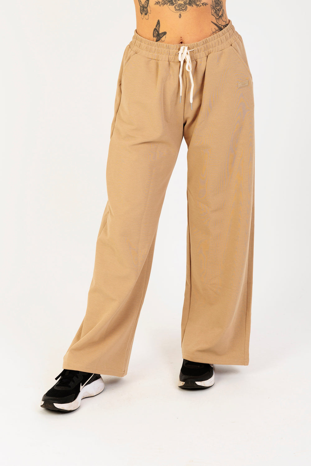 Women's Casual Wide-Leg Sweatpants with Drawstring Waist in Beige