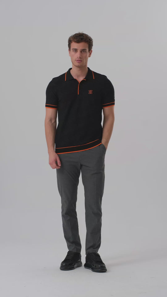 Hermes Black Polo Shirt with Orange Details
